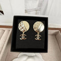 18K Chanel Gold Round Pendant Earrings
