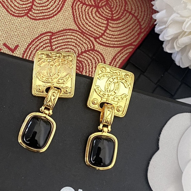 18K Chanel Black Crystal Earrings
