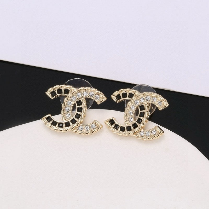 18K Chanel Crystal Leather Earrings