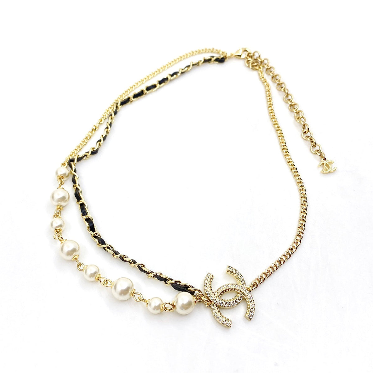 18K Chanel Pearls & Leather Necklace