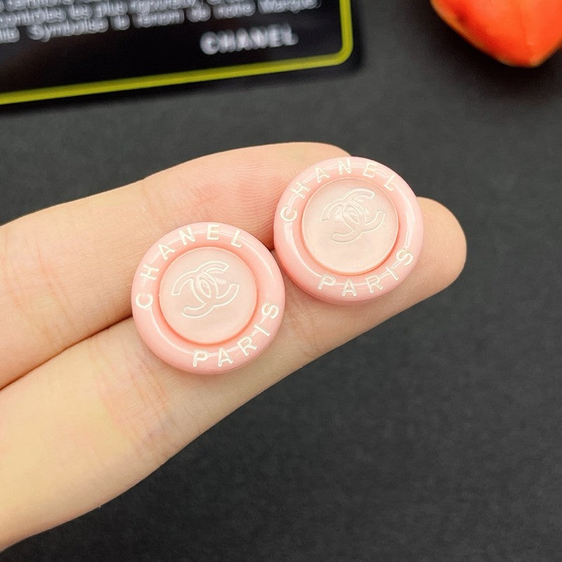 18K Chanel Pink Round Earrings