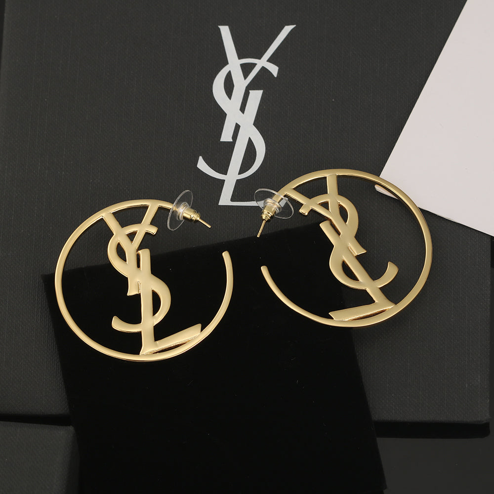 18K Saint Laurent YSL Monogram Earrings