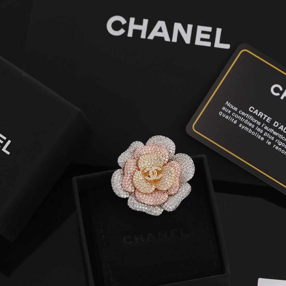 18K Chanel Camellia Pink Diamonds Brooch