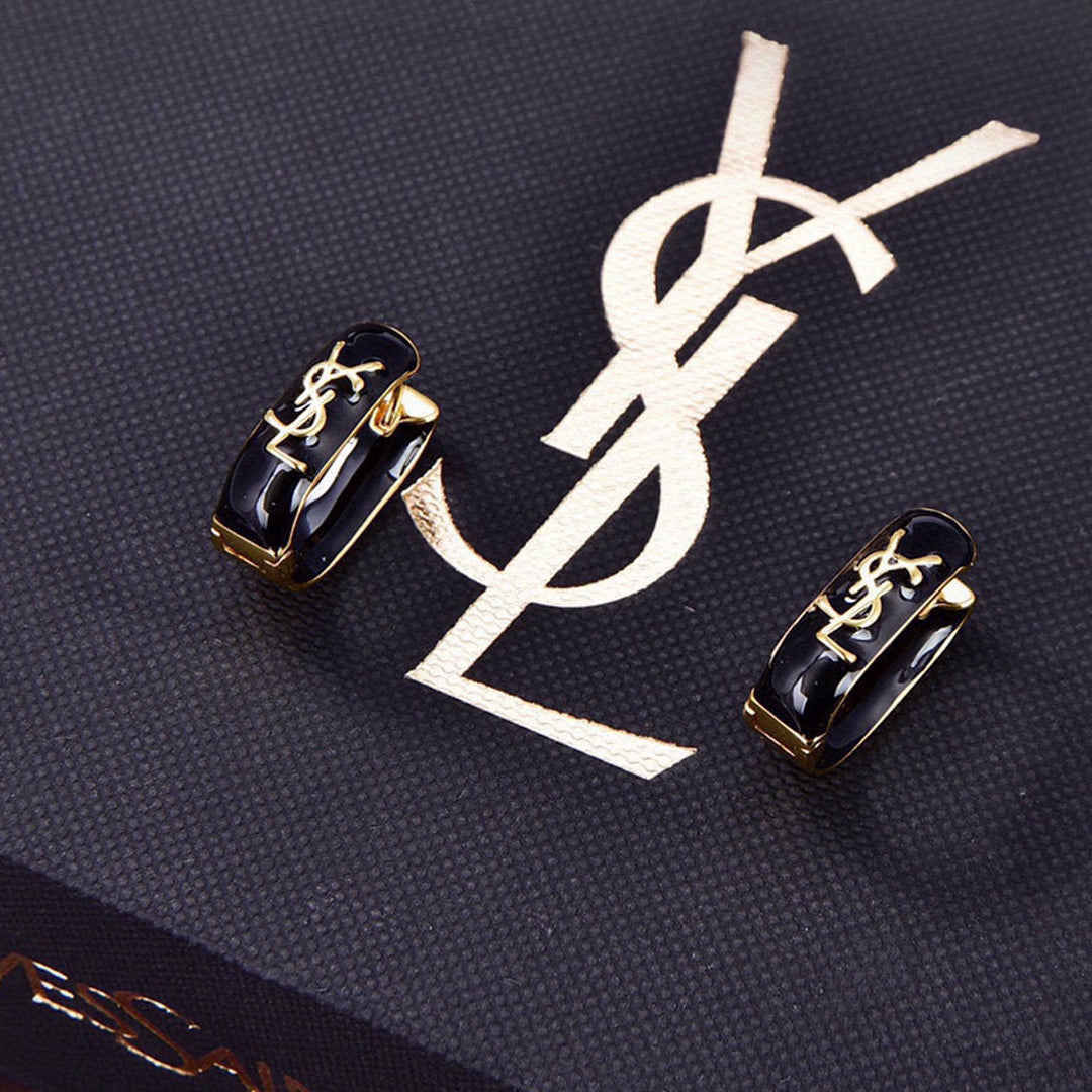 18K Saint Laurent YSL Black Earrings