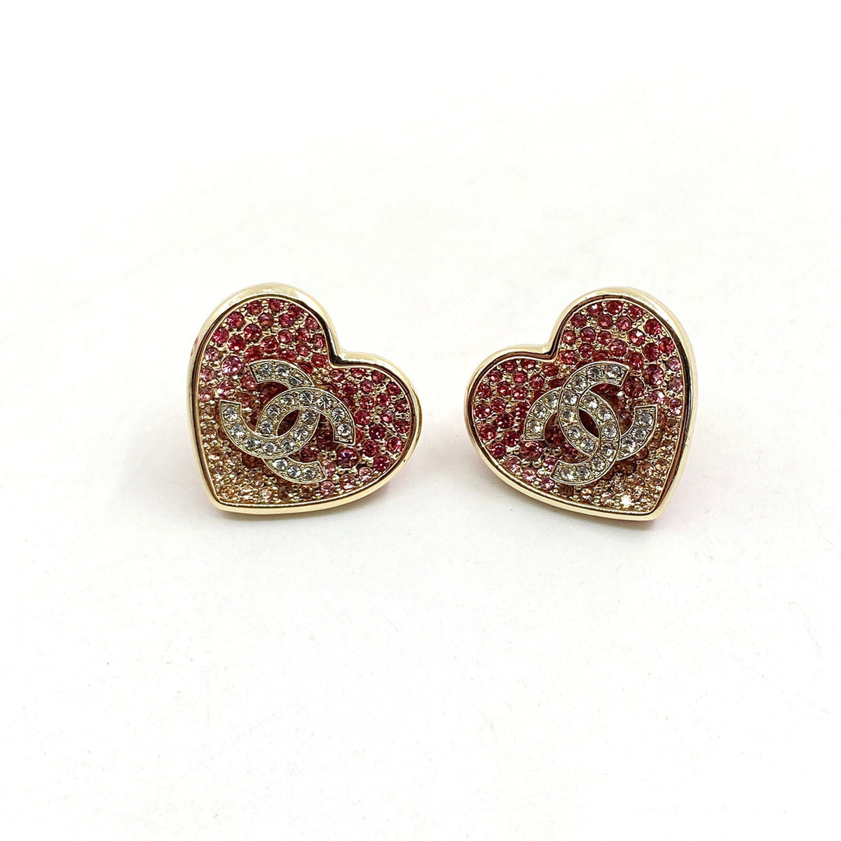 18K Chanel Diamond Pink Heart Earrings