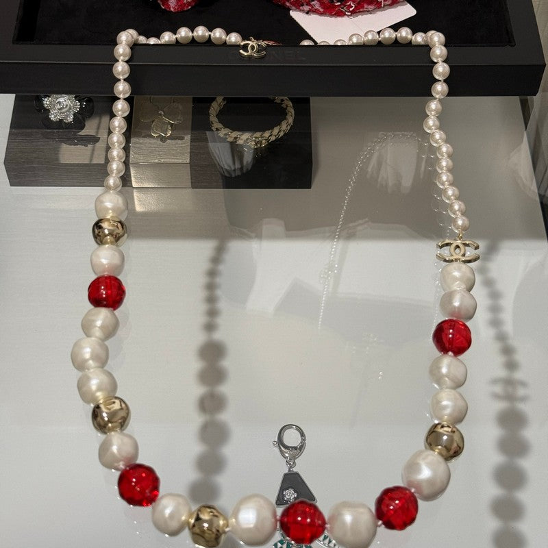 18K Chanel Red Crystal Pearl Necklace