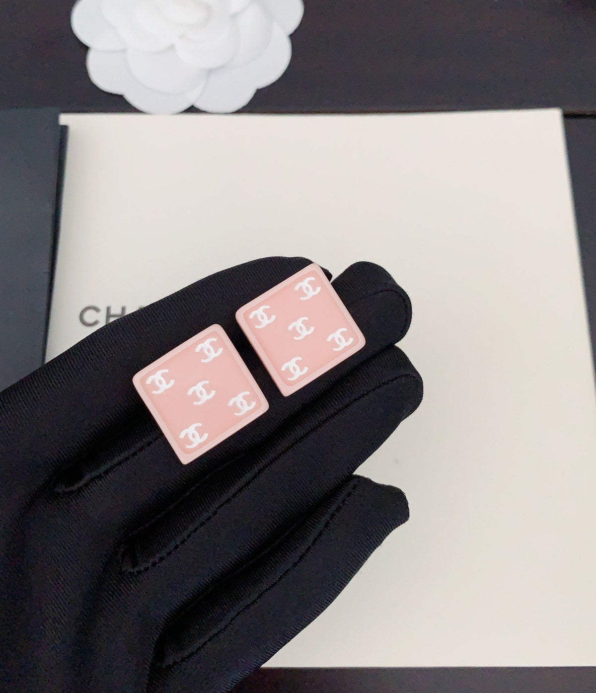 18K Chanel Pink Resin Earrings