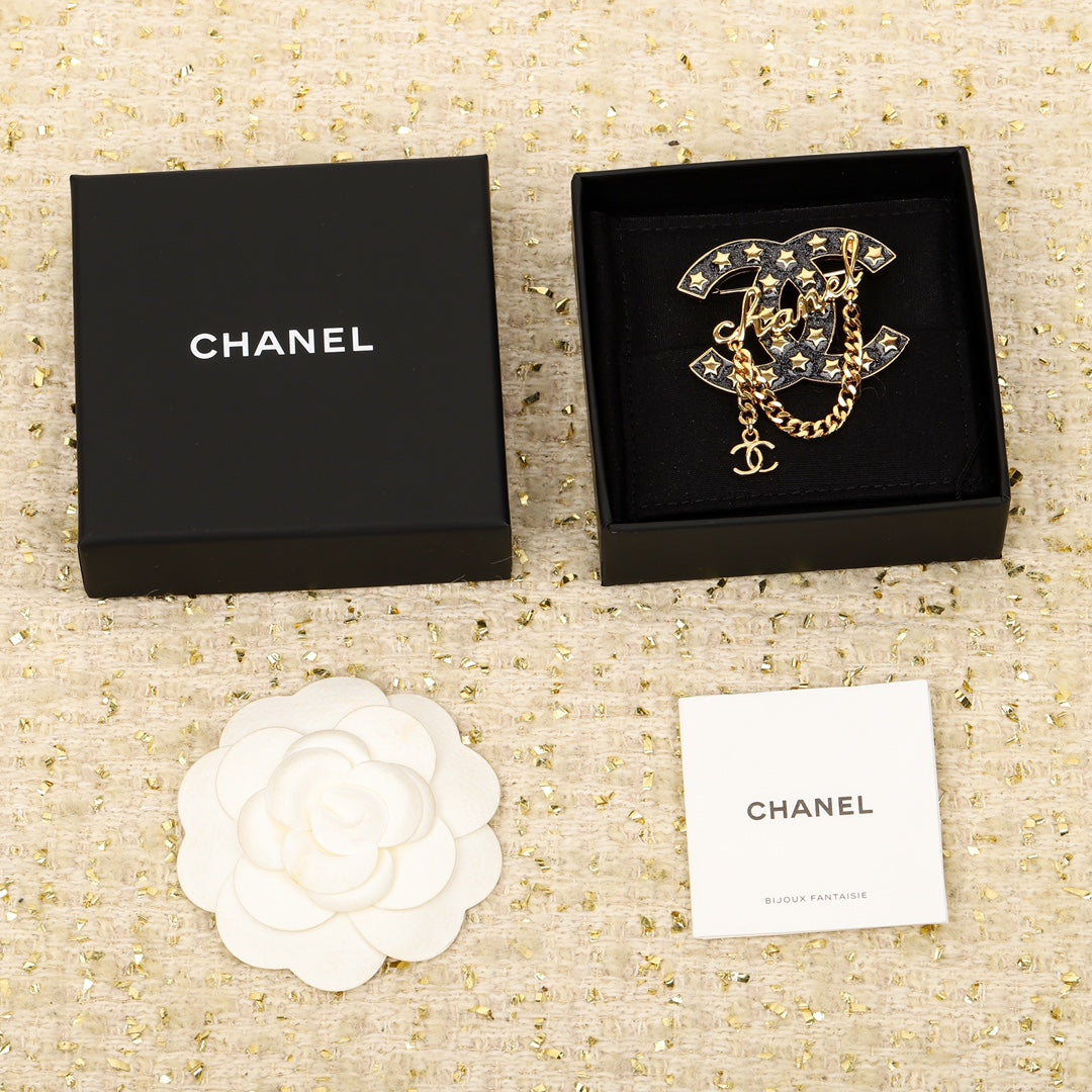 18K Chanel Black Chain Brooch