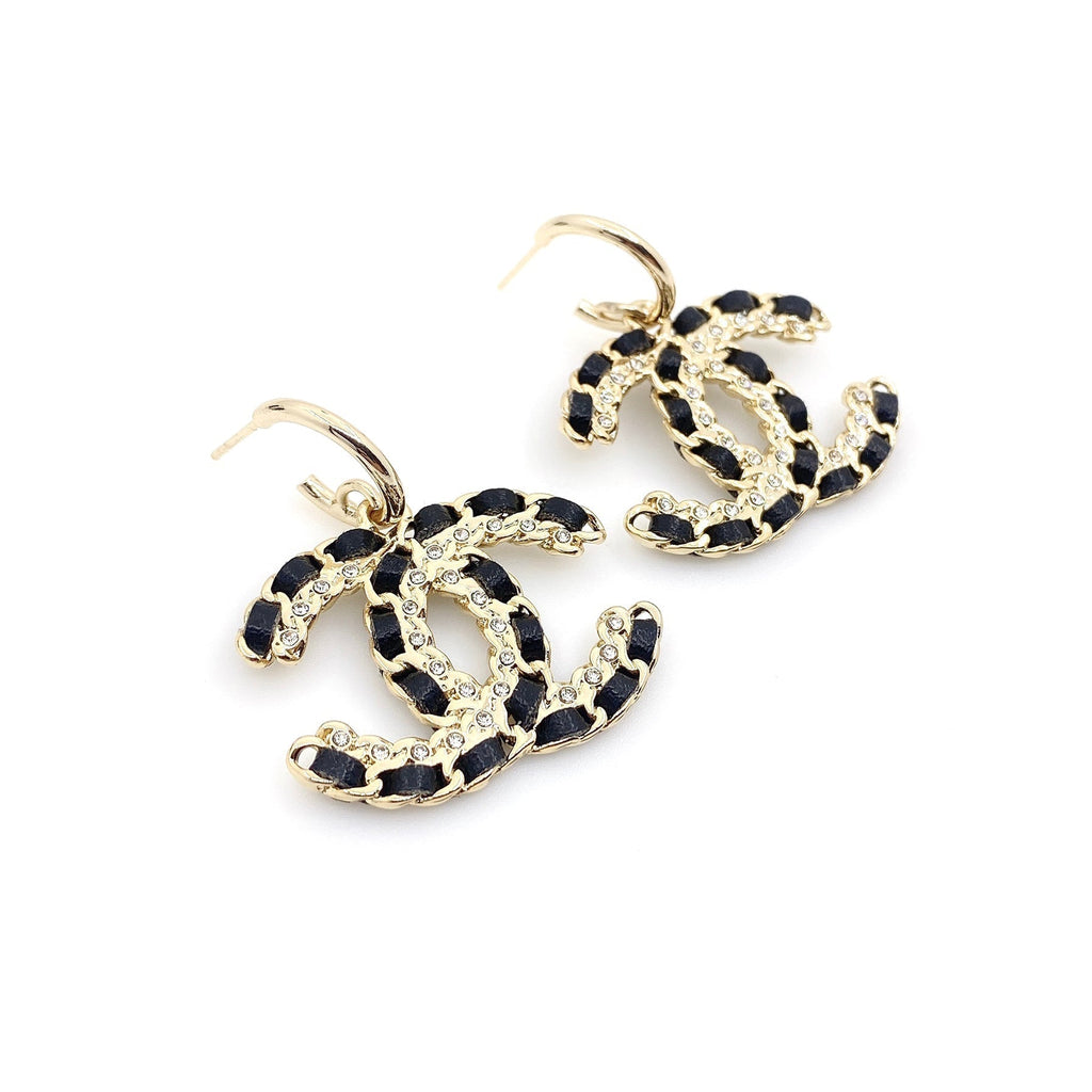 18K Chanel Pendant Leather Earrings