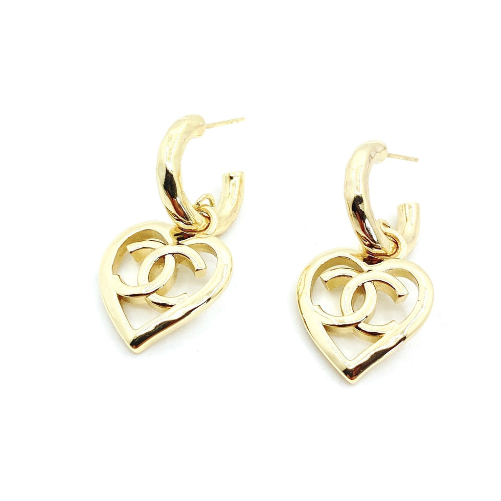 18K Chanel Heart Pendant Earrings