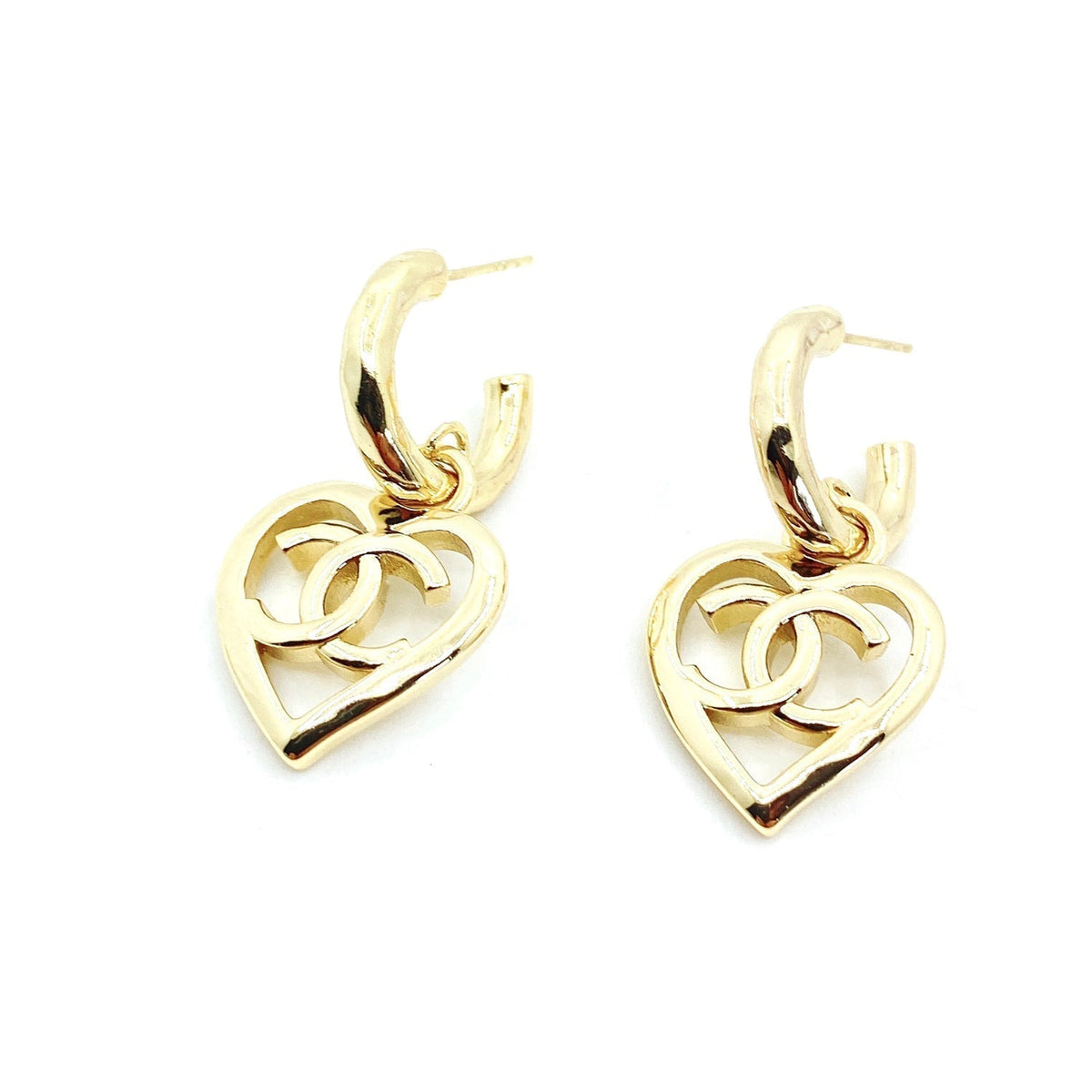 18K Chanel Heart Pendant Earrings