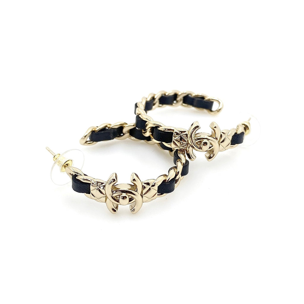18K Chanel Cricle Leather Earrings