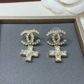 18K Chanel Cross Pearl & Diamond Earrings