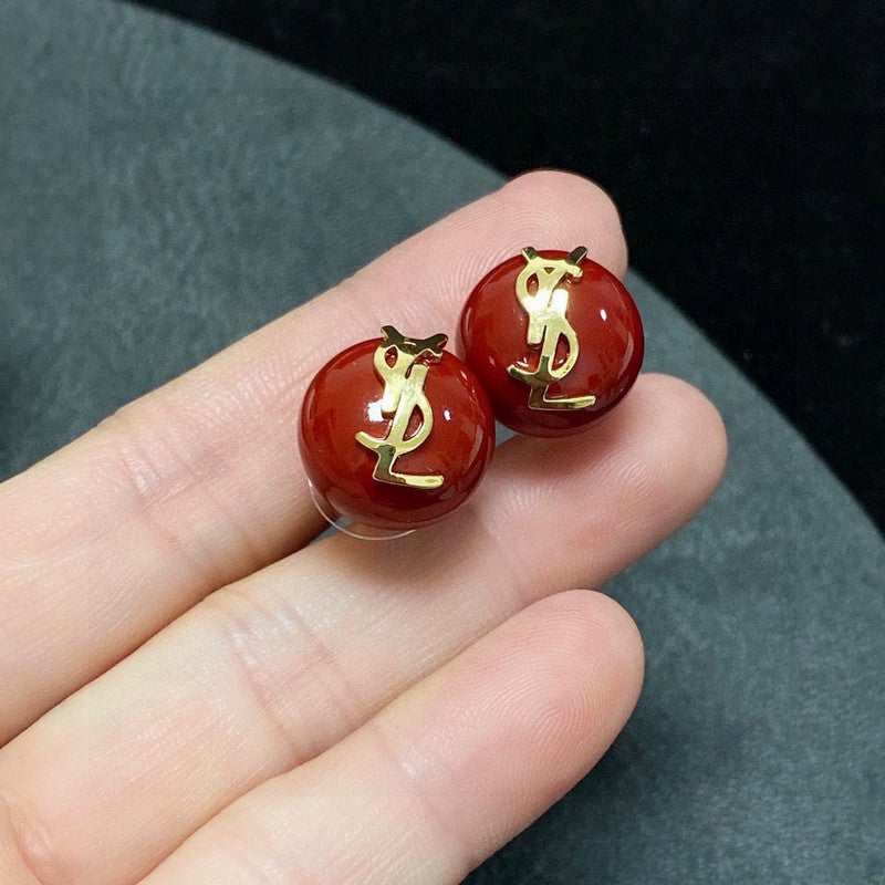 18K Saint Laurent YSL White & Red Earrings