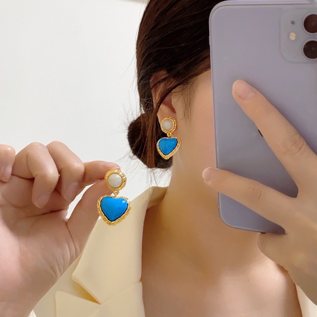 18K Chanel Blue Heart Pearl Earrings