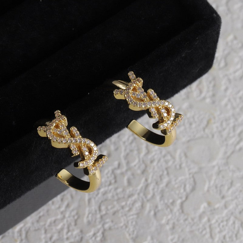 18K Saint Laurent YSL Gold Diamond Circle Earrings