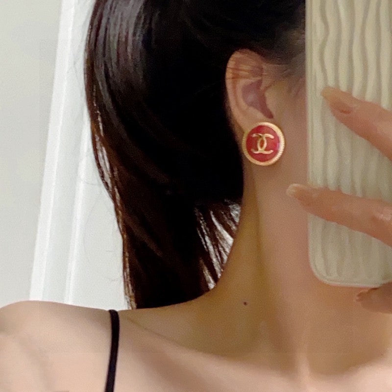 18K Chanel Red Round Earrings