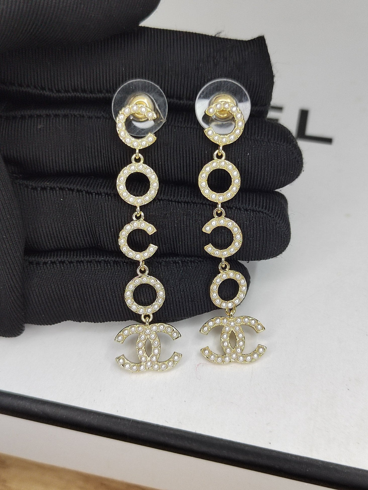 18K Chanel Pearl Pendant Earrings