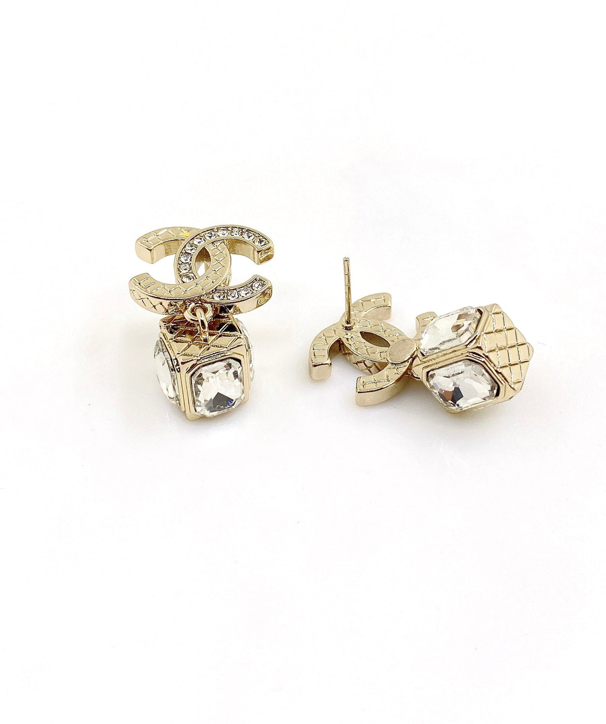18K Chanel Square Crystal Pendant Earrings