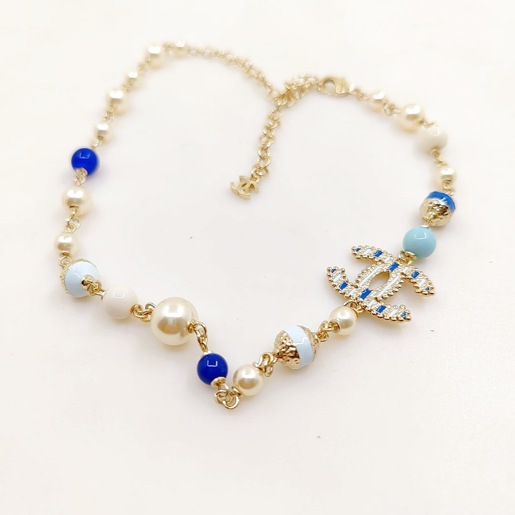 18K Chanel Blue & White Pearls Necklace