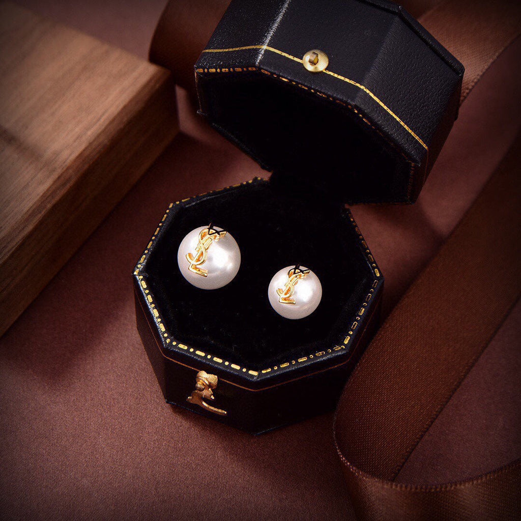 18K Saint Laurent YSL Pearl Earrings