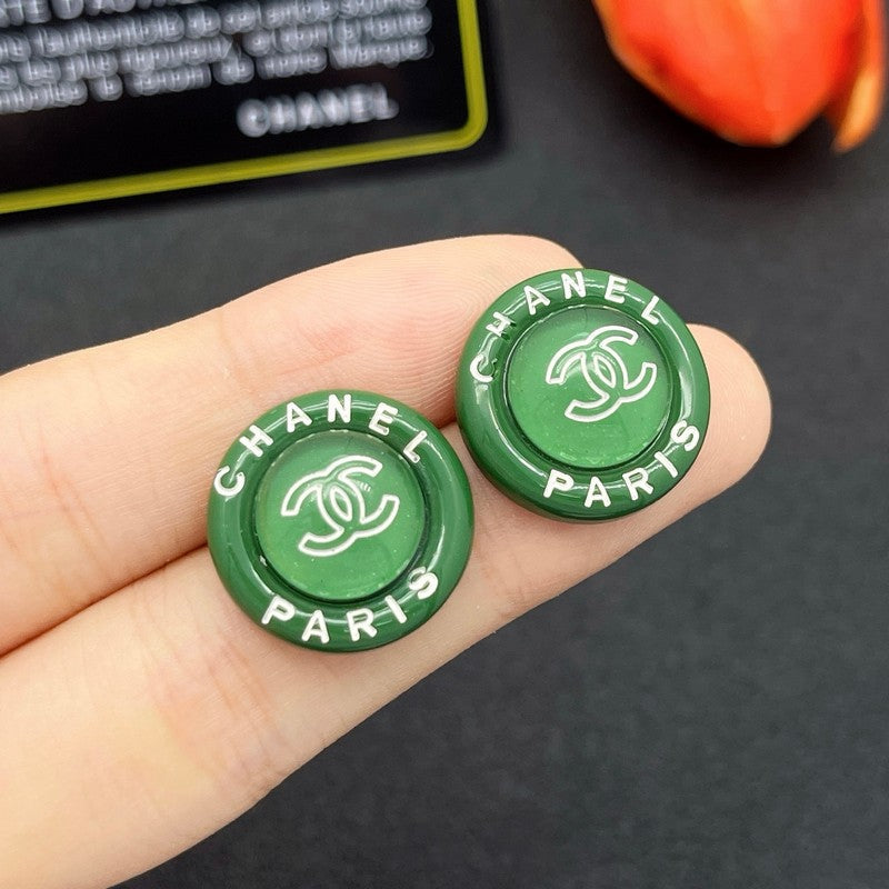18K Chanel Green Round Earrings