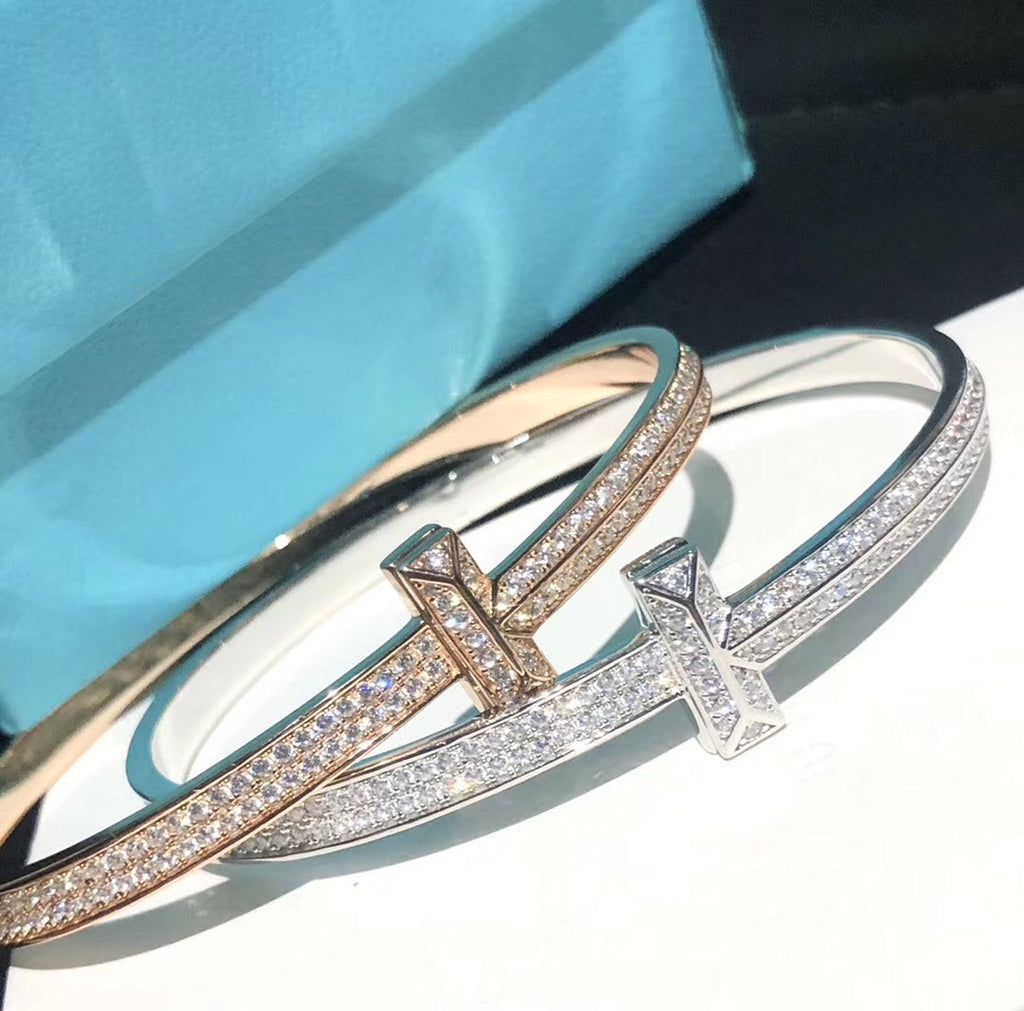18K Tiffany & Co. T1 Wide Diamond Hinged Bangle Bracelet