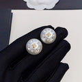 18K Chanel Pearl Round Crystal Earrings