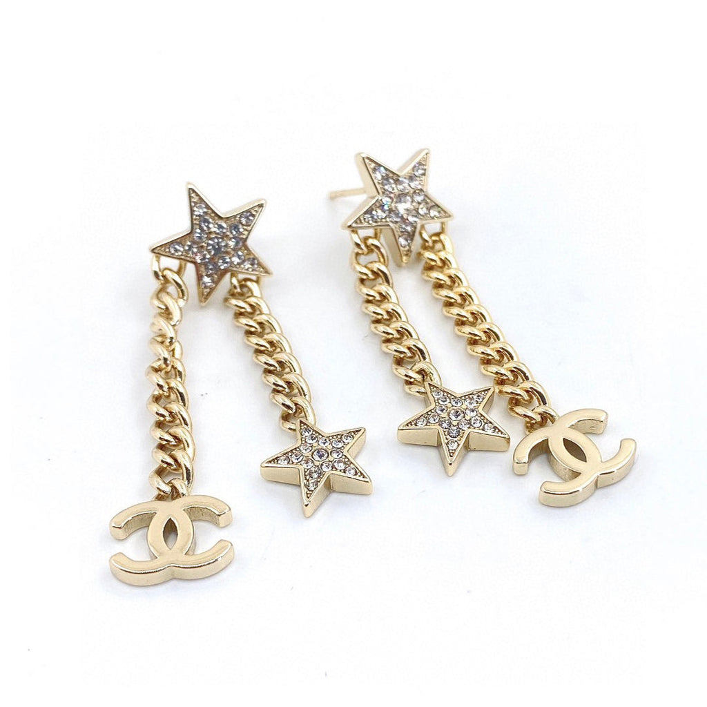 18K Chanel Star Diamonds Long Earrings