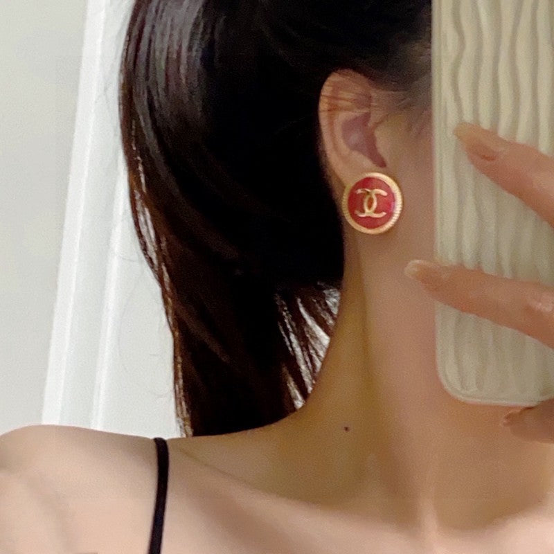 18K Chanel Pink Round Earrings