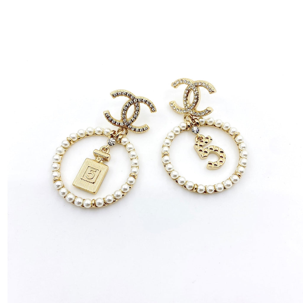 18K Chanel No5 Perfume Pendant Earrings