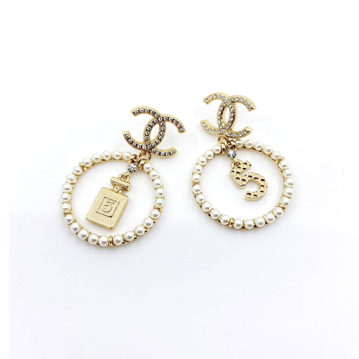 18K Chanel No5 Perfume Pendant Earrings