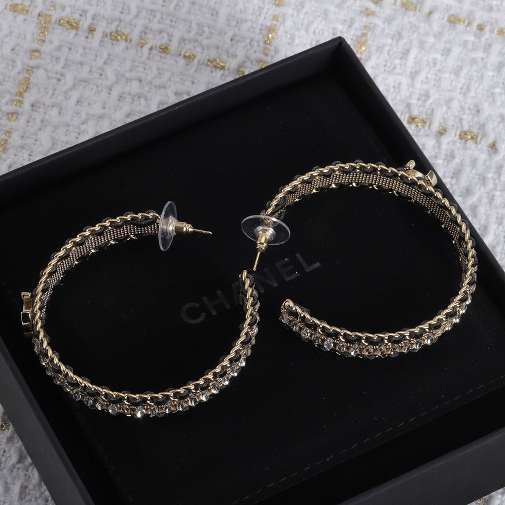 18K Chanel Leather Chain Earrings