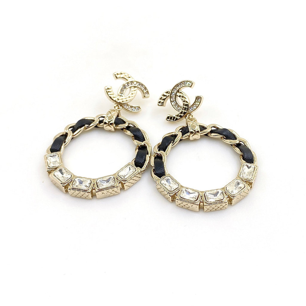 18K Chanel Leather Cricle Earrings