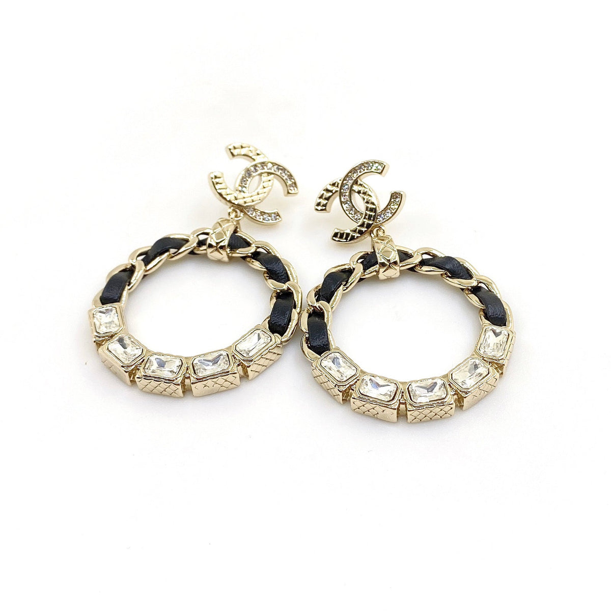 18K Chanel Leather Cricle Earrings
