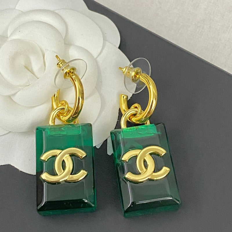 18K Chanel Green Perfume Bottle Earrings