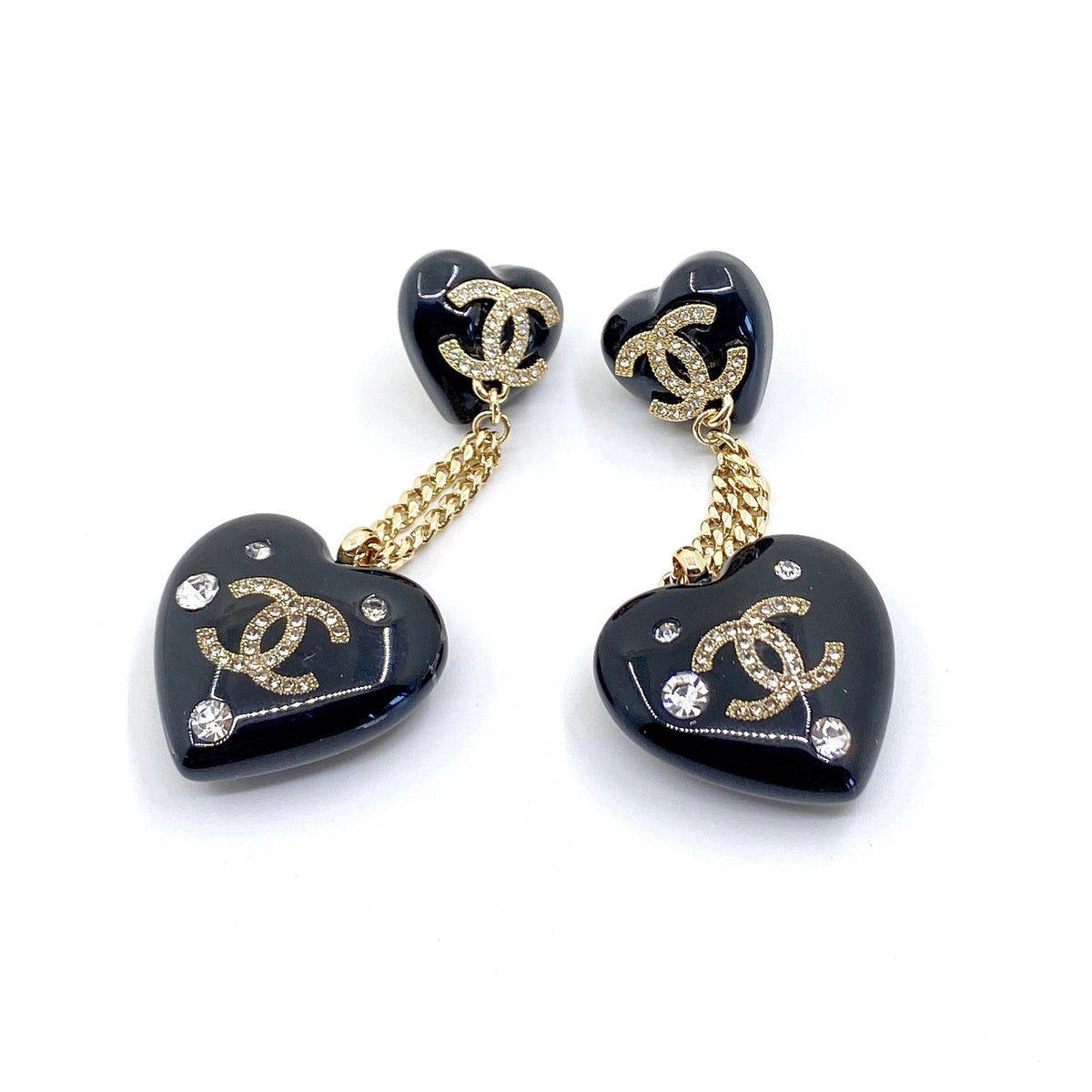 18K Chanel Heart Pendant Earrings