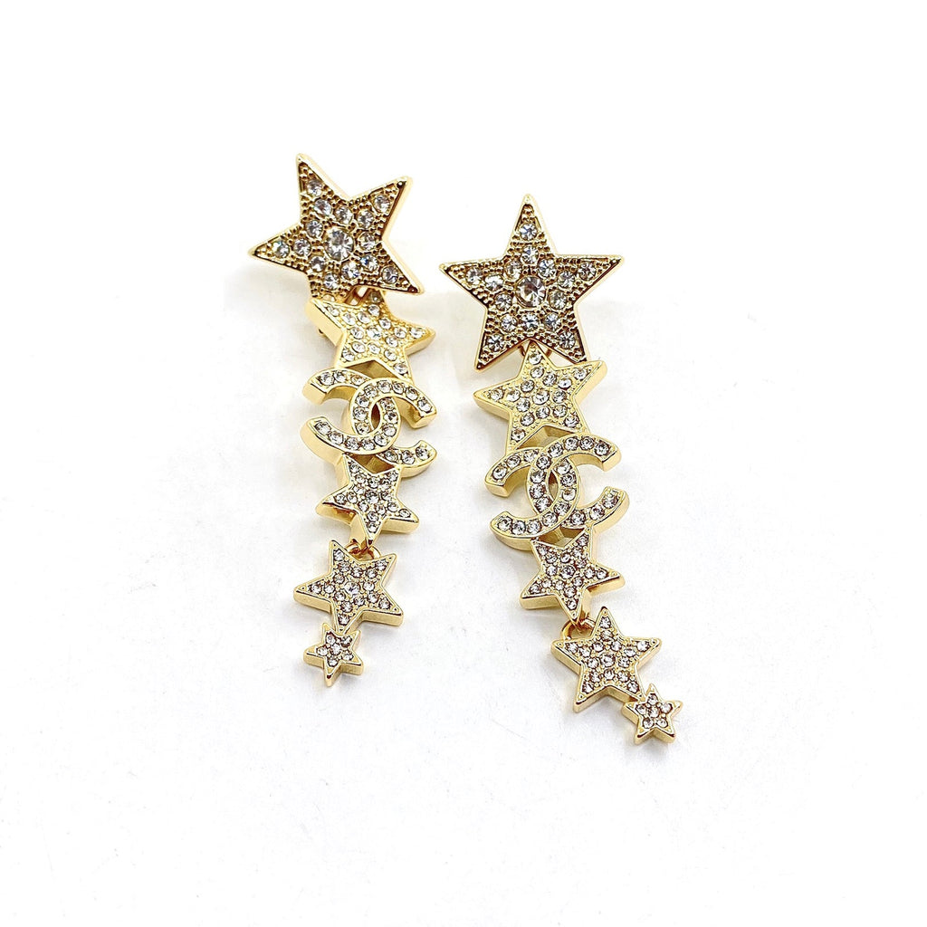 18K Chanel Star Diamonds Long Earrings