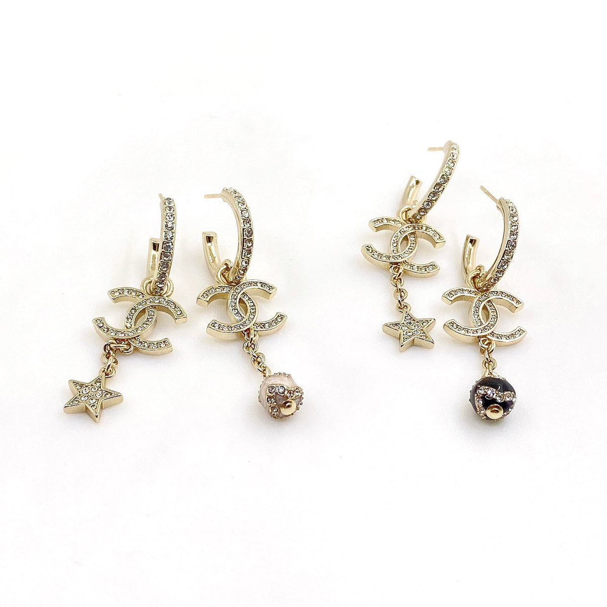 18K Chanel Star Pearls Pendant Earrings
