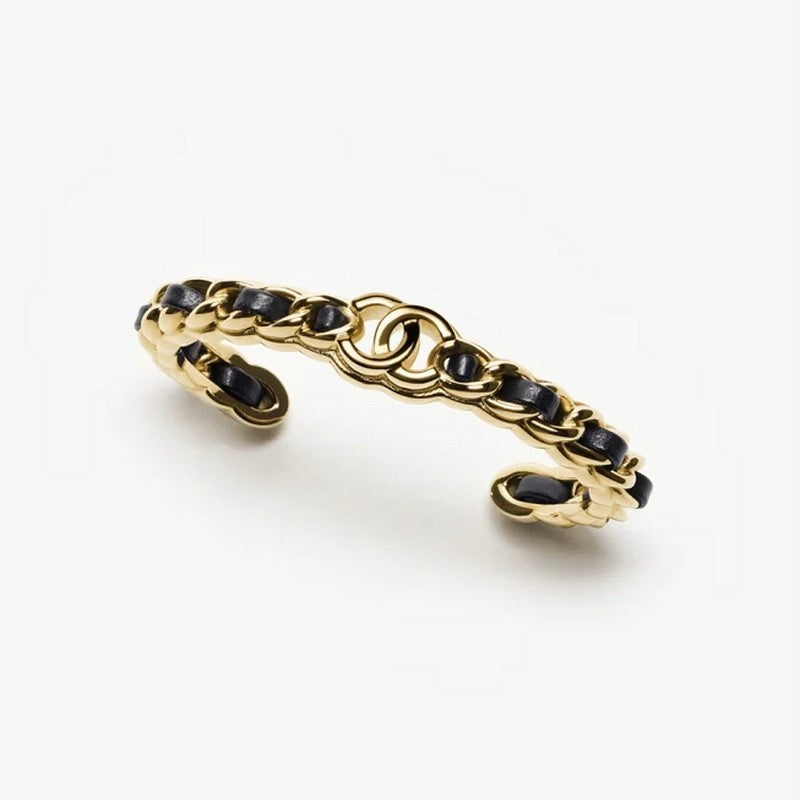 18K Chanel Black Leather Cuff Bracelet