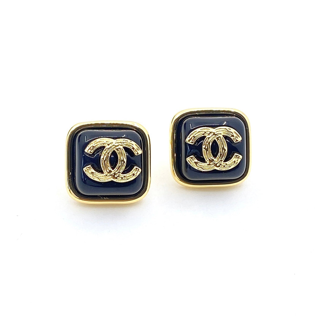 18K Chanel Square Resin Earrings