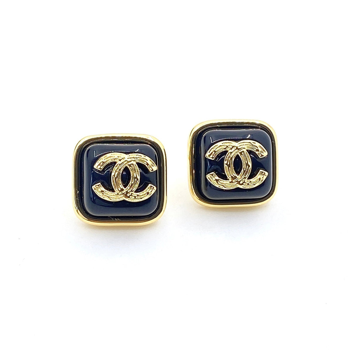 18K Chanel Square Resin Earrings