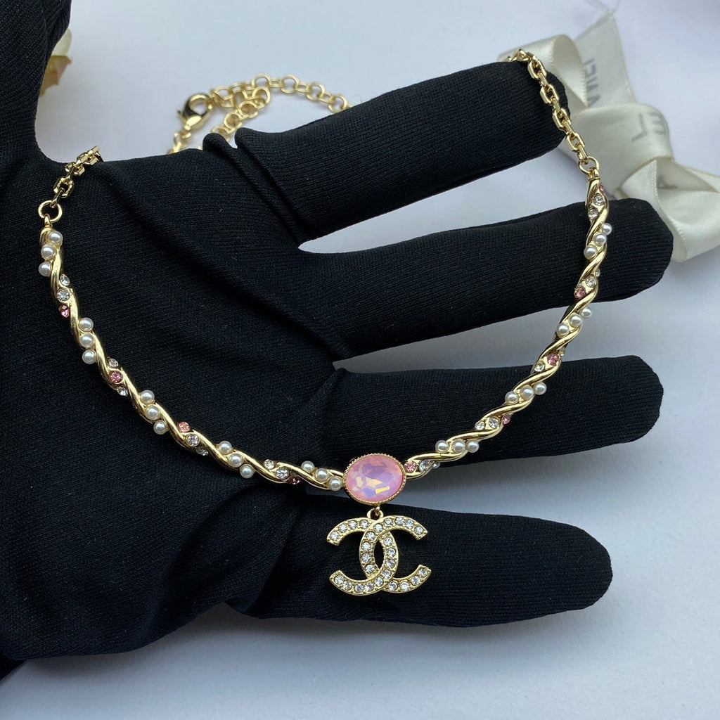 18K Chanel Pink Crystal Necklace