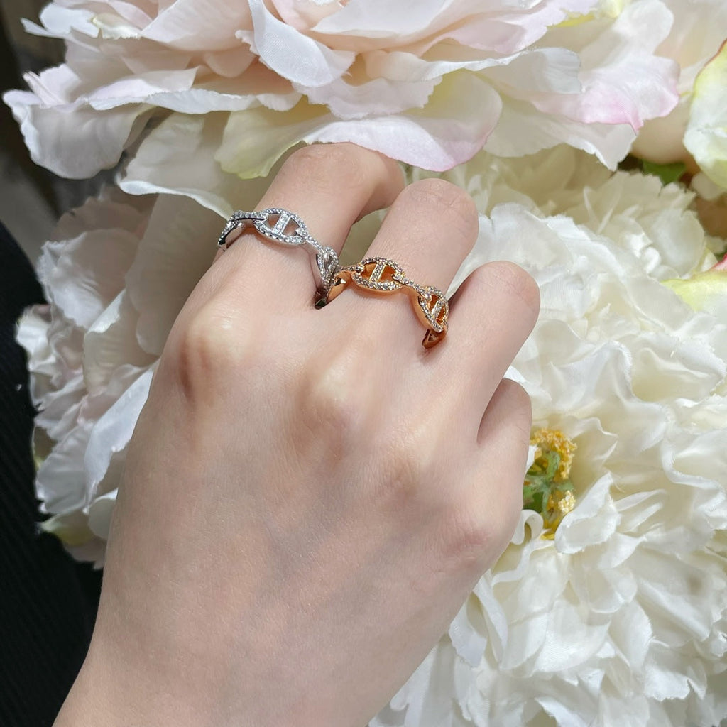 18K Chaine D'Ancre Enchainee Diamond Hermès Ring