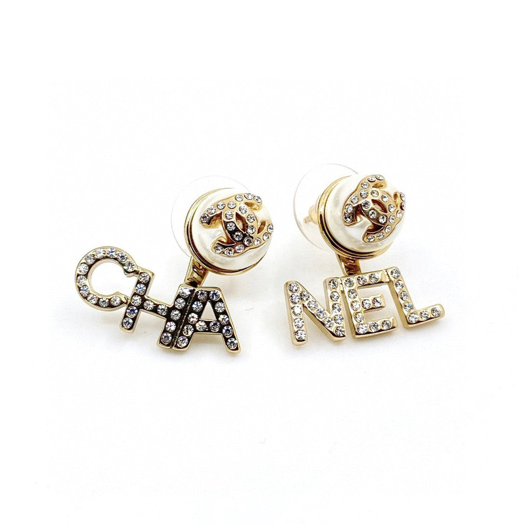 18K Chanel Diamonds Script Earrings