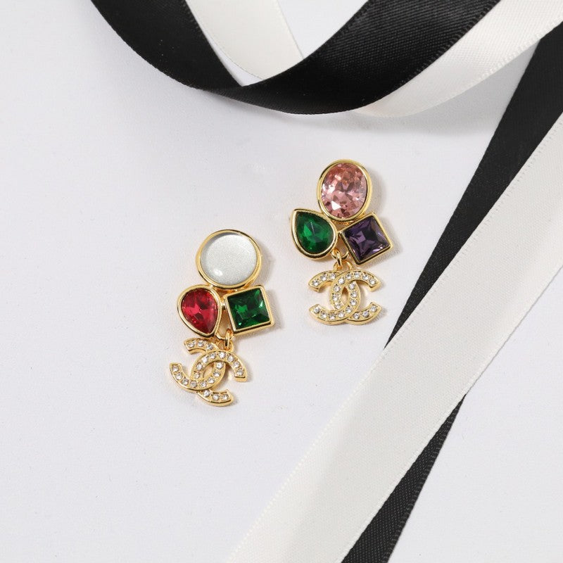18K Chanel Color Crystal Gold Earrings