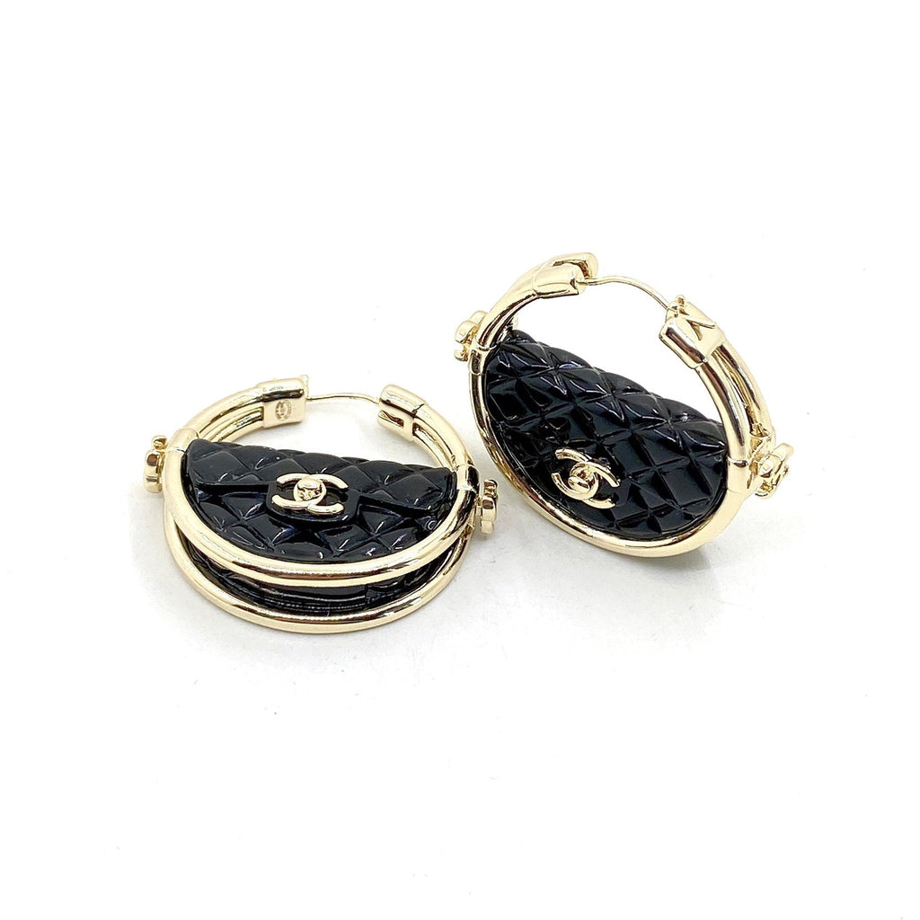18K Chanel Black Bag Earrings