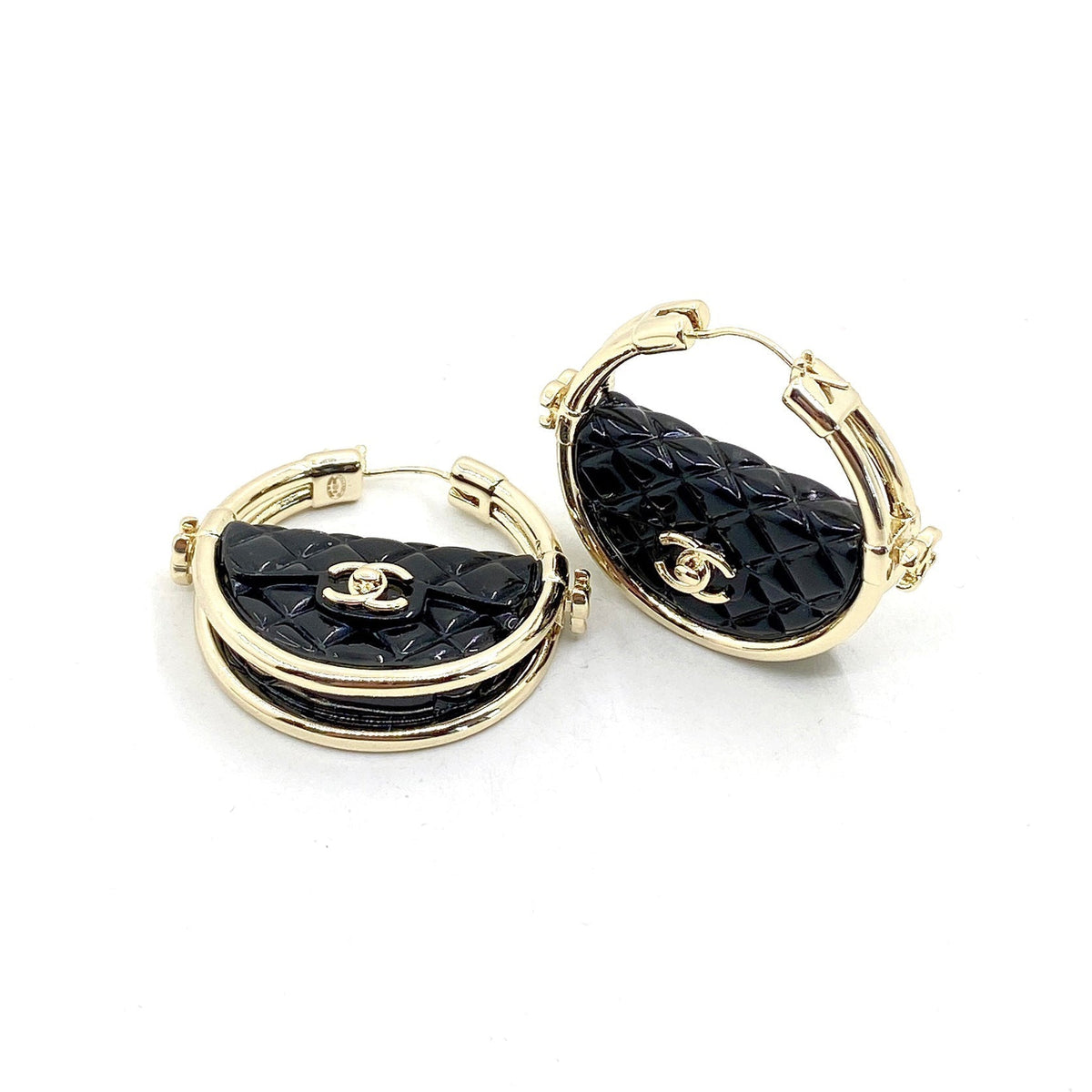 18K Chanel Black Bag Earrings