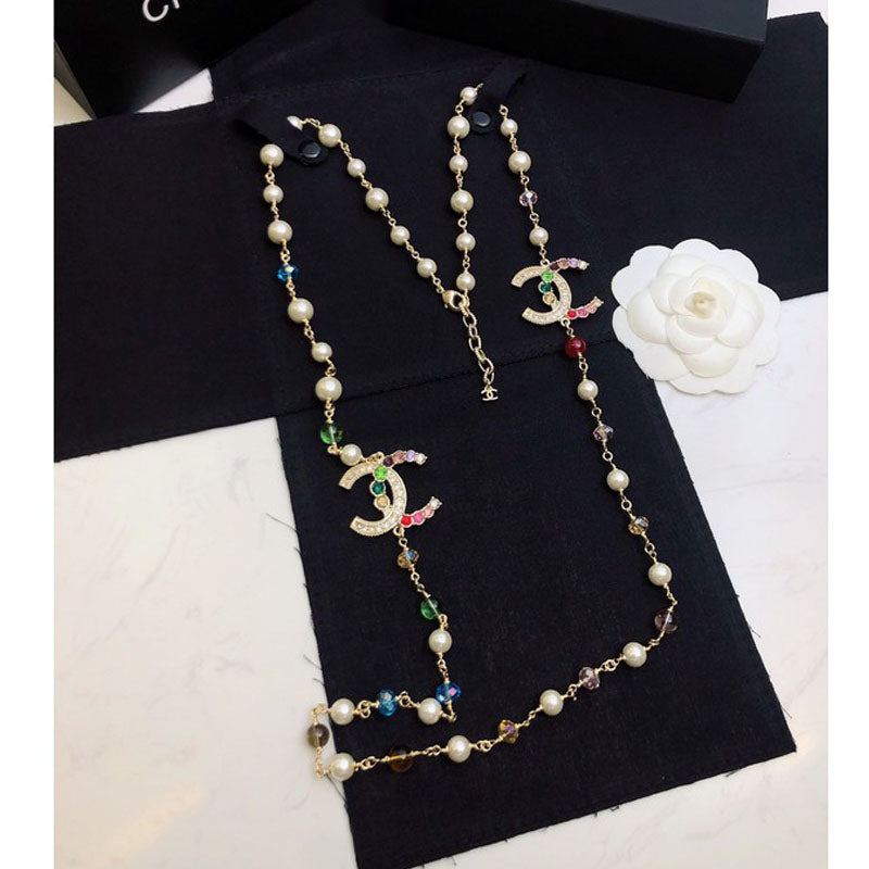 18K Chanel Color Long Pearl Necklace