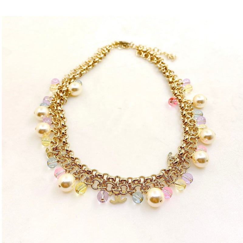 18K Chanel Pink Crystal Chain Links Necklace